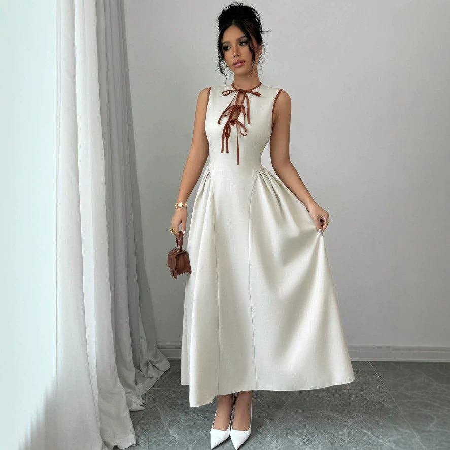 french chic sleeveless tank top women's summer new arrival ruched waist design minimalist versatile maxi dress