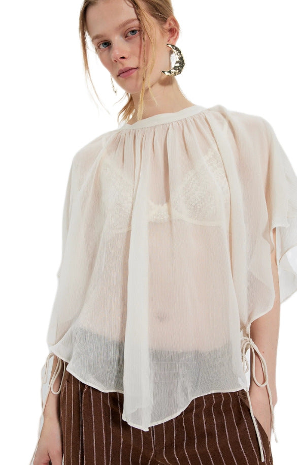 european and american cross-border spring/summer solid color women's chiffon blouse - casual, versatile, sun protection, lightweight shawl, light outerwear