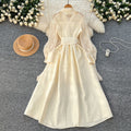 Vintage-inspired, luxe, and high-end polo collar dress - women's summer mesh embroidered textured design, unique and elegant maxi dress