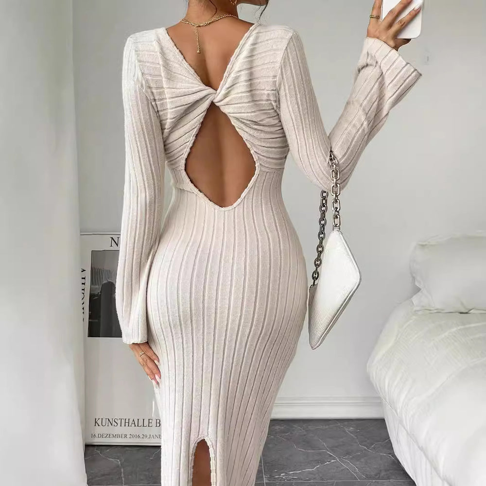 export women's sexy & sweet style dress - spring/summer backless design, high-waisted slit maxi dress