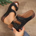 European size exportplus sizethick sole belt buckle flip-flops women's cross-slope heel stitching open toe beach sandals