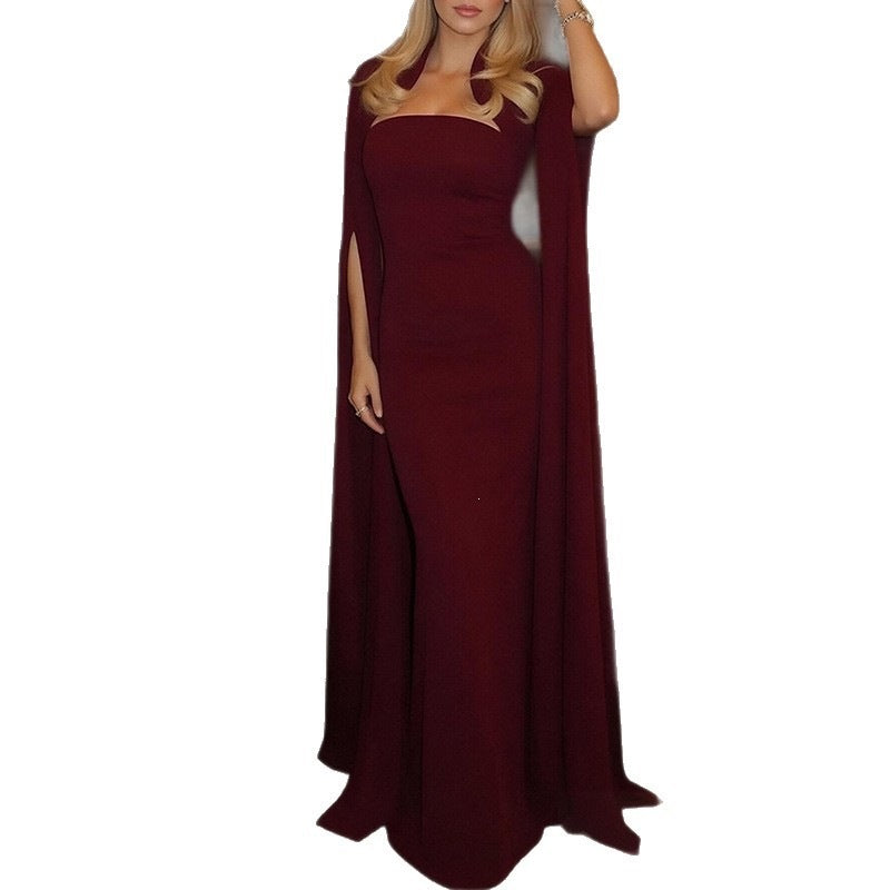 summer new arrival:  cross-border fashion, european & american style, high-end shawl sleeve, cinched waist mermaid dress