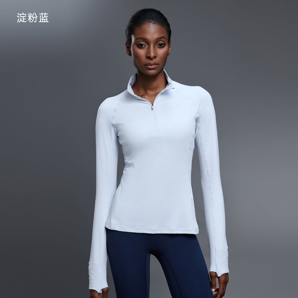 Autum half-zip long sleeves yoga wear stand collar silmslimming look fitness tops running sports t-shirt d25150