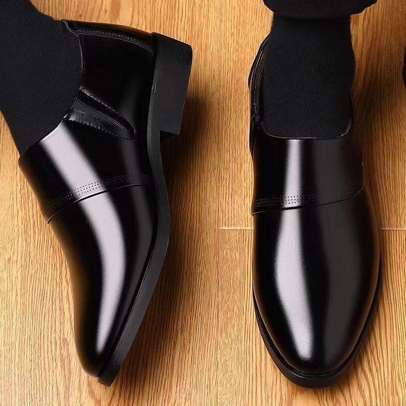 Men's leather dress shoes - 2024 spring collection: premium business casual, hidden heel, versatile, and available in plus sizes