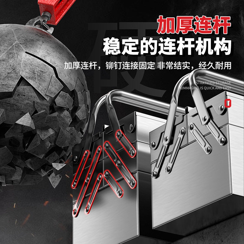 Stainless steel tool box Household three-layer folding tipping bucket box Thickened portable industrial-grade multi-functional tool storage box