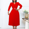 D426 independent station export women's clothing  autumn new v neck fashionelegantelegance pleated skirt fashiondress