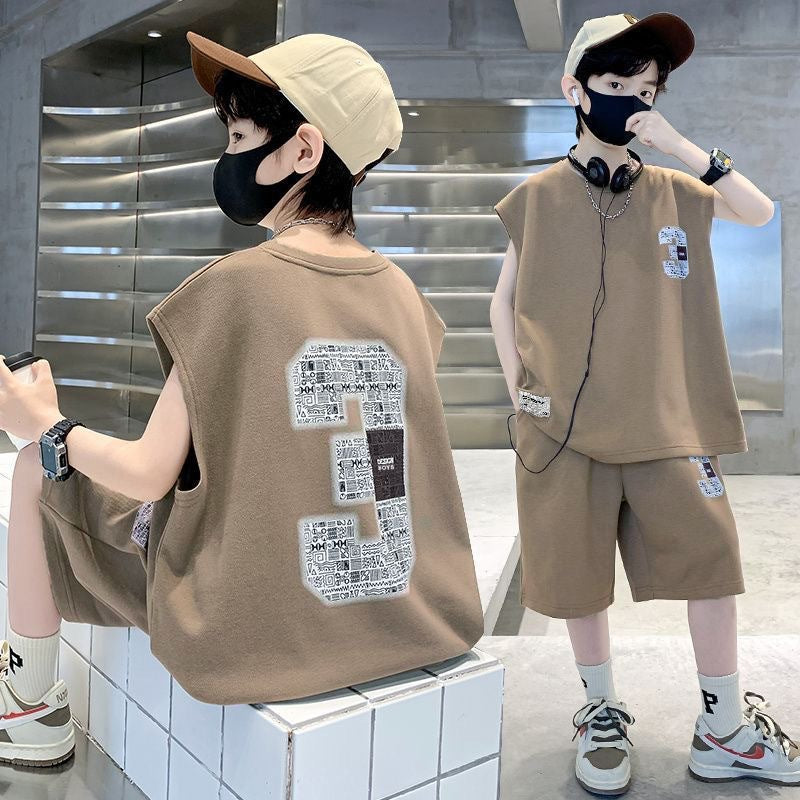 Boys' summer outfit  new kids' summer clothes trendy handsome fashionable boy's short-sleeve sports summer clothing set