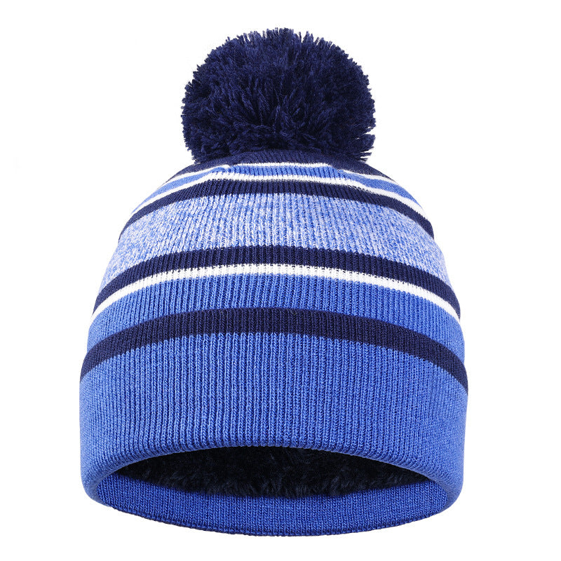 Aozhe, children's autumn and winter wool hats, boys and girls striped hairball warm knitted hats, European and American Christmas gifts
