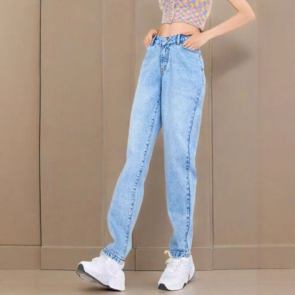 &35586#  cross-border women's fashion: european and american ins style high-waisted straight-leg loose fit versatile denim jeans