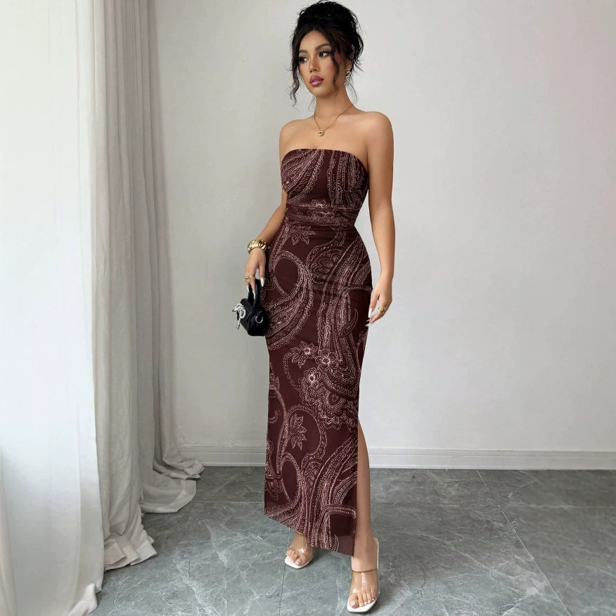 new burgundy spaghetti strap mesh sequin sexy casual dress - european & american style