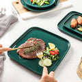 Nordic style creative green glaze ceramic steak plate - glossy green square/round plate - hotel-grade solid color salad plate