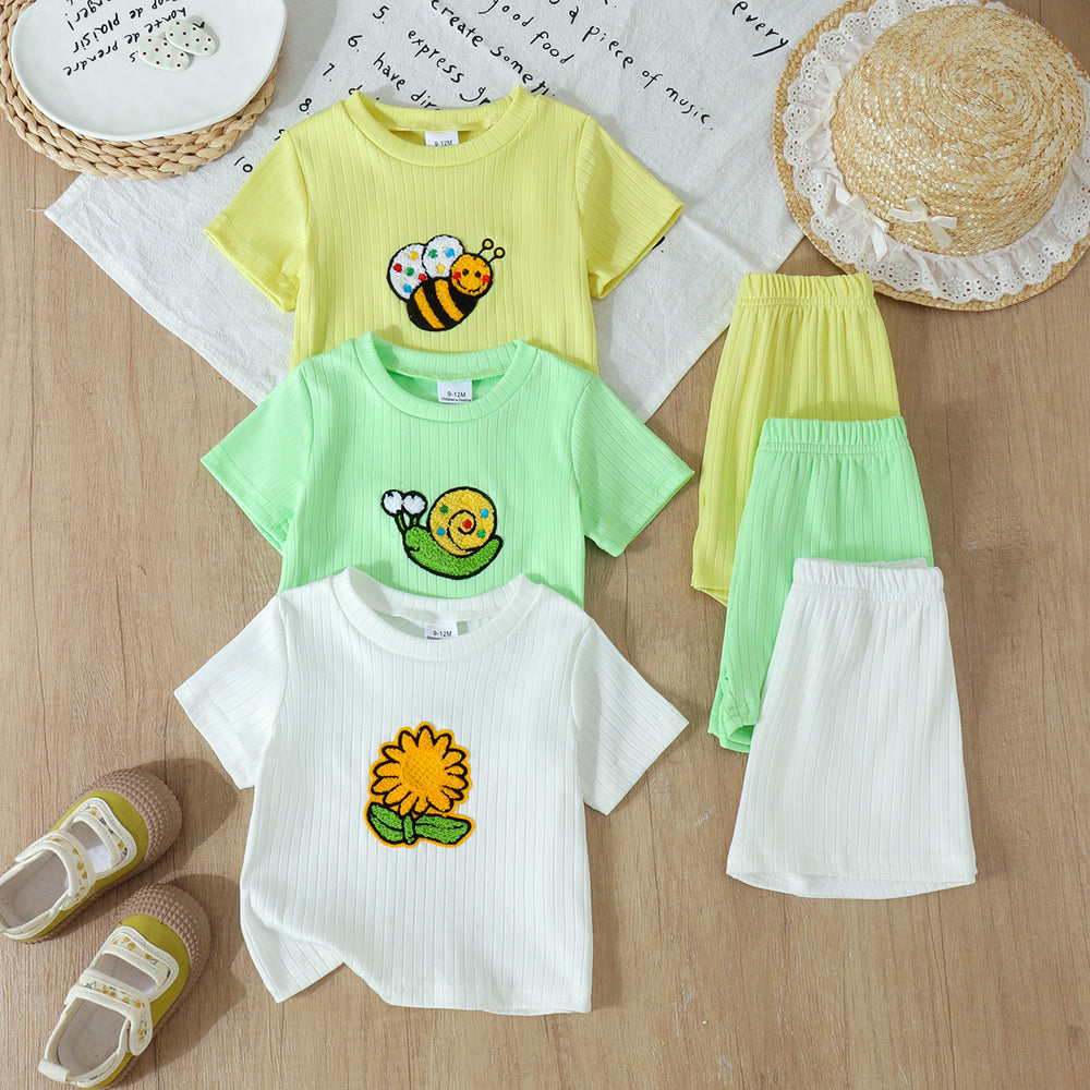 Children's clothing cross-border european and american girl short-sleeved t-shirt + shorts two-piece set children's clothing suit