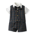 New boys' spring plaid vest three-piece set: gentleman's outfit for older boys, perfect for baby's first birthday celebration
