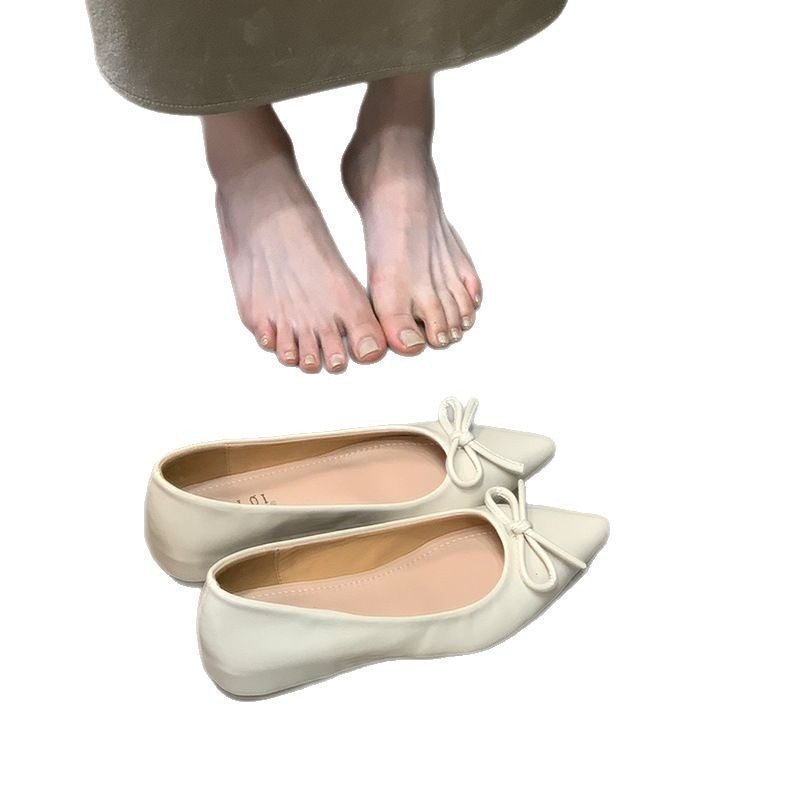 Bow-tie mary jane flats - pointed toe work shoes - women's 2025 new fashion shallow mouth versatile pumps