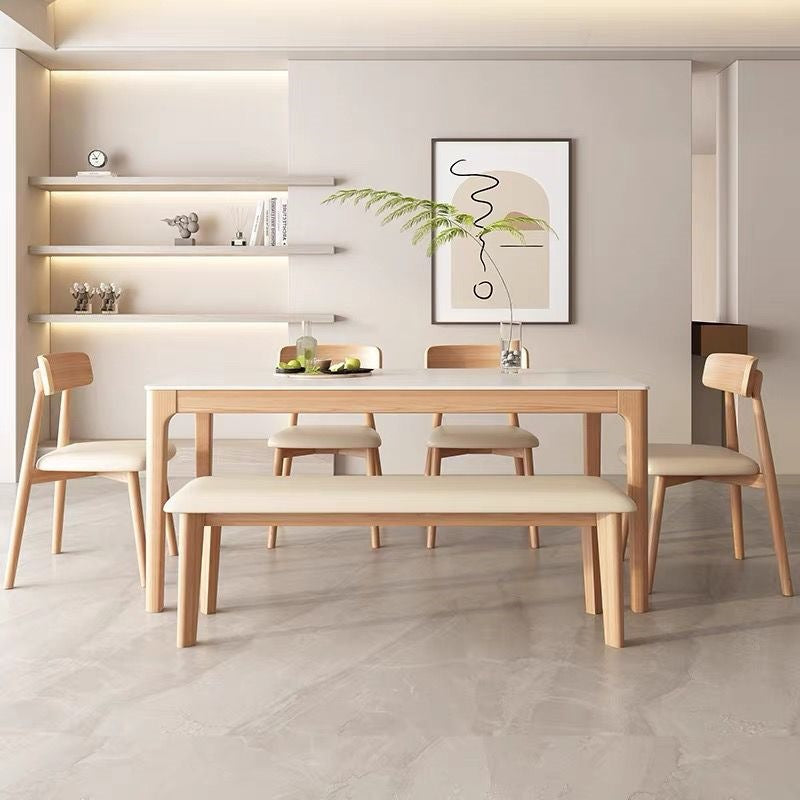 Nordic solid wood slate dining table and chair modern casual log for homeaccessible luxury high-end small apartment cream style dining table