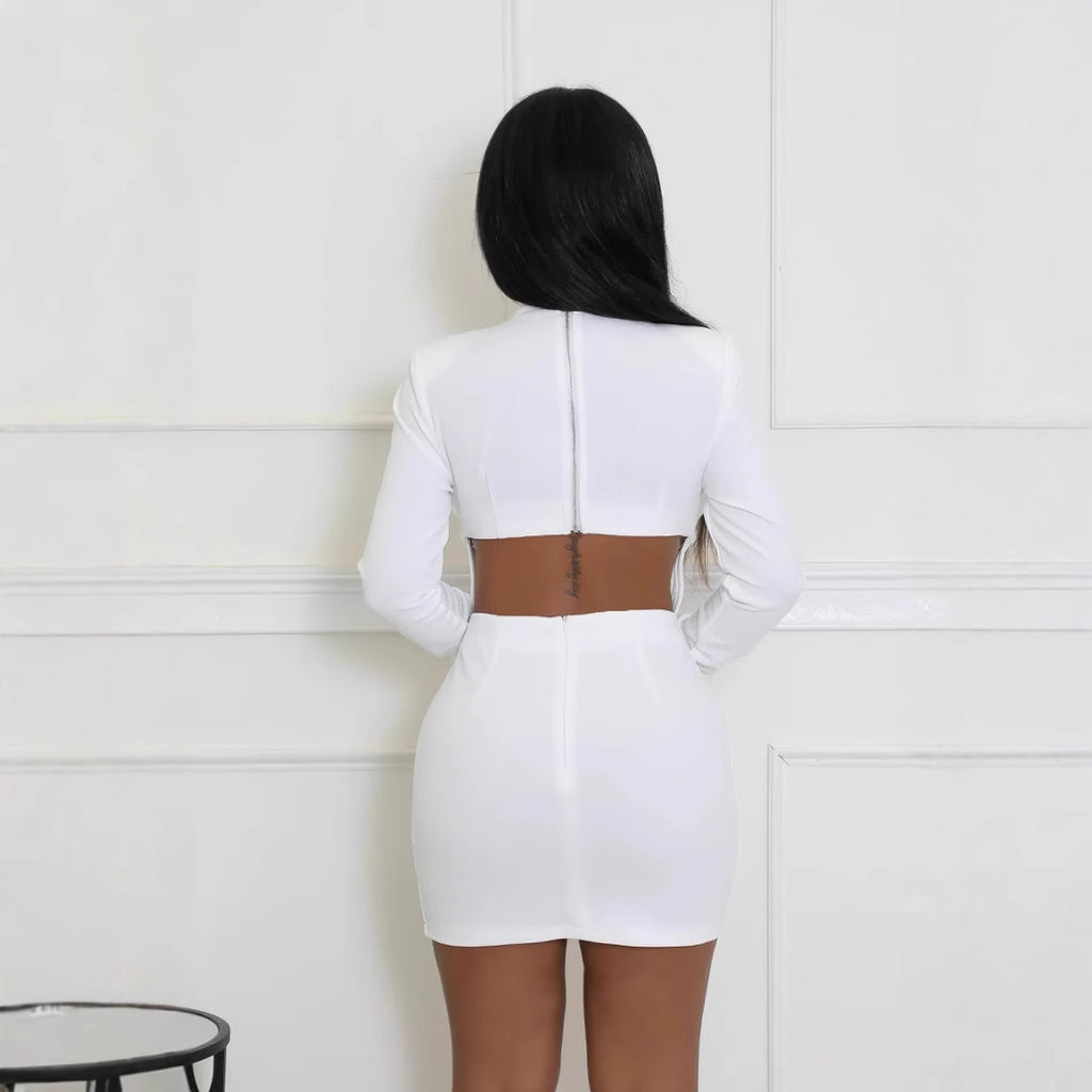 Spot 2024 Cross-border Europe, America,  Independent Station Unbreakable Diamond Chain Solid Color Long Sleeve Slim Hip Wrap Dress