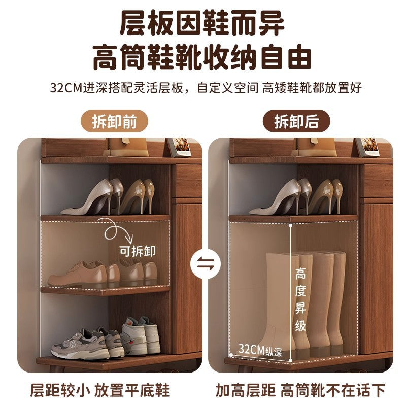 Solid wood core shoe cabinet household entrance 2025 new Chinese-style wall storage cabinet large-capacity indoor shoe rack