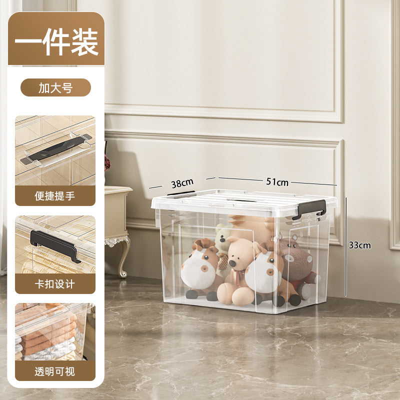 Transparent extra-large storage bin with lid - plastic household clothes organizer - oversized storage and organization box