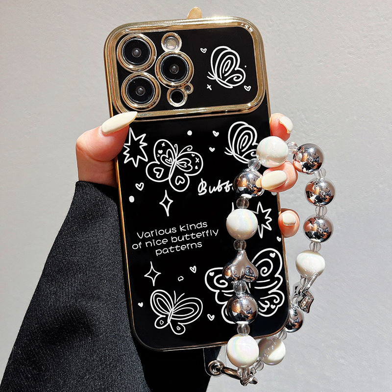 Large window electroplating suitable for apple 15pro butterfly starry sky mobile phone case iphonexr/13 bracelet soft protective cover