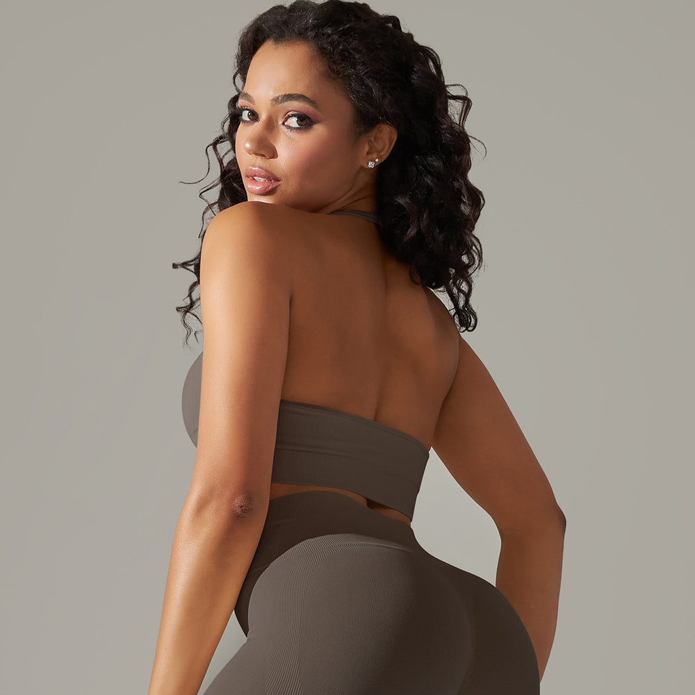 New arrival cross-border fashionpure color beautiful back high elastic yoga clothes four-piece set running sports bra fitness yoga pants for women