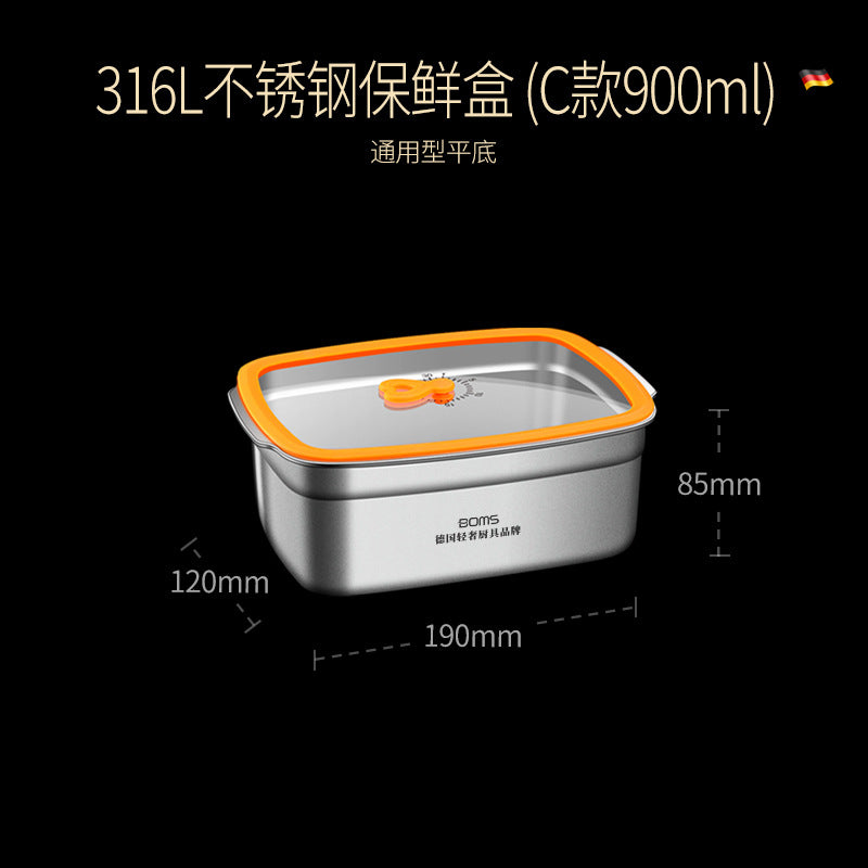 316 stainless steel large capacity glass cover lunch box kitchen sealed storage box household food grade refrigerator fresh-keeping box