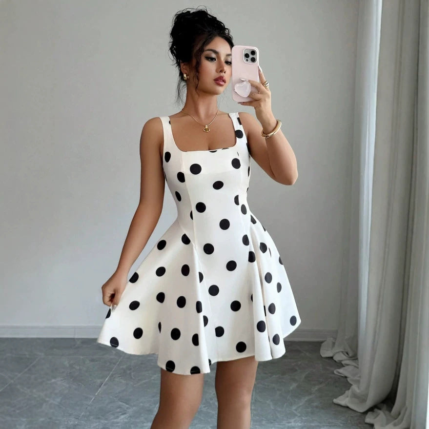 cross-border fashion summer sexy hot girl polka dot waist slimming lookdress