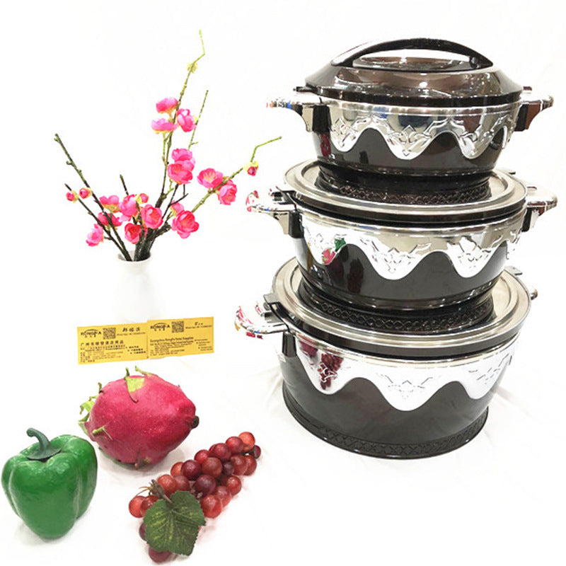 cross-border 2.3-4.5-6.5l 3pcs lotus double-layer insulation box insulation lunch box insulation tableware