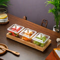 With lid [acrylic 3-compartment gold-edged hammered texture] + bamboo tray