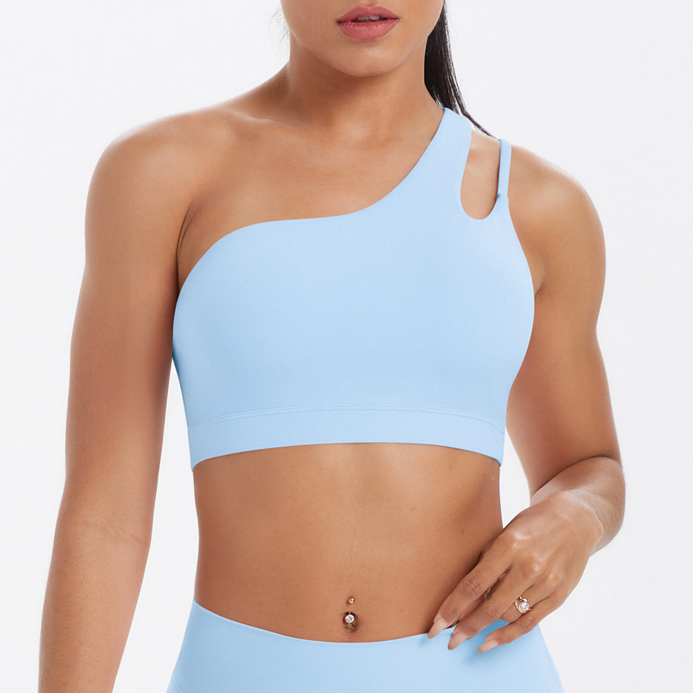 New arrival cross-border patchwork double-sided nylon brushed one-shoulder beautiful back sports intimates running fitness yoga wear vest for women