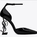 Fashionpure color patent leather patent leather toe sandals women's letter heel one-line strap flats pointed toe hollow fashion high heels