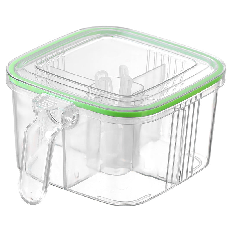 Transparent four-compartment spice box with spoons, creative flip-top kitchen seasoning container, plastic airtight jar, household seasoning bottle set