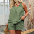 plus sizepure colortwo-piece setv neckhalterloose belly-covering vest texture layeredcasual