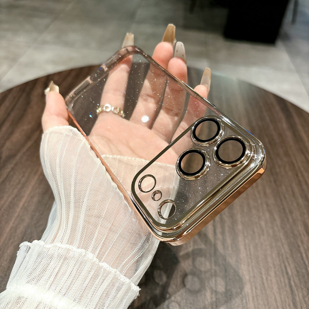 Suitable for iphone16promax starry sky glitter phone case apple 17 electroplated pc lens film all-inclusive protective cover