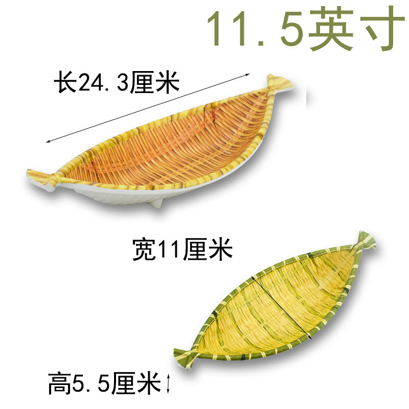 Bamboo woven disc plastic hot pot dish plate restaurant large plate barbecue plate farmhouse tableware green roast chicken plate banquet