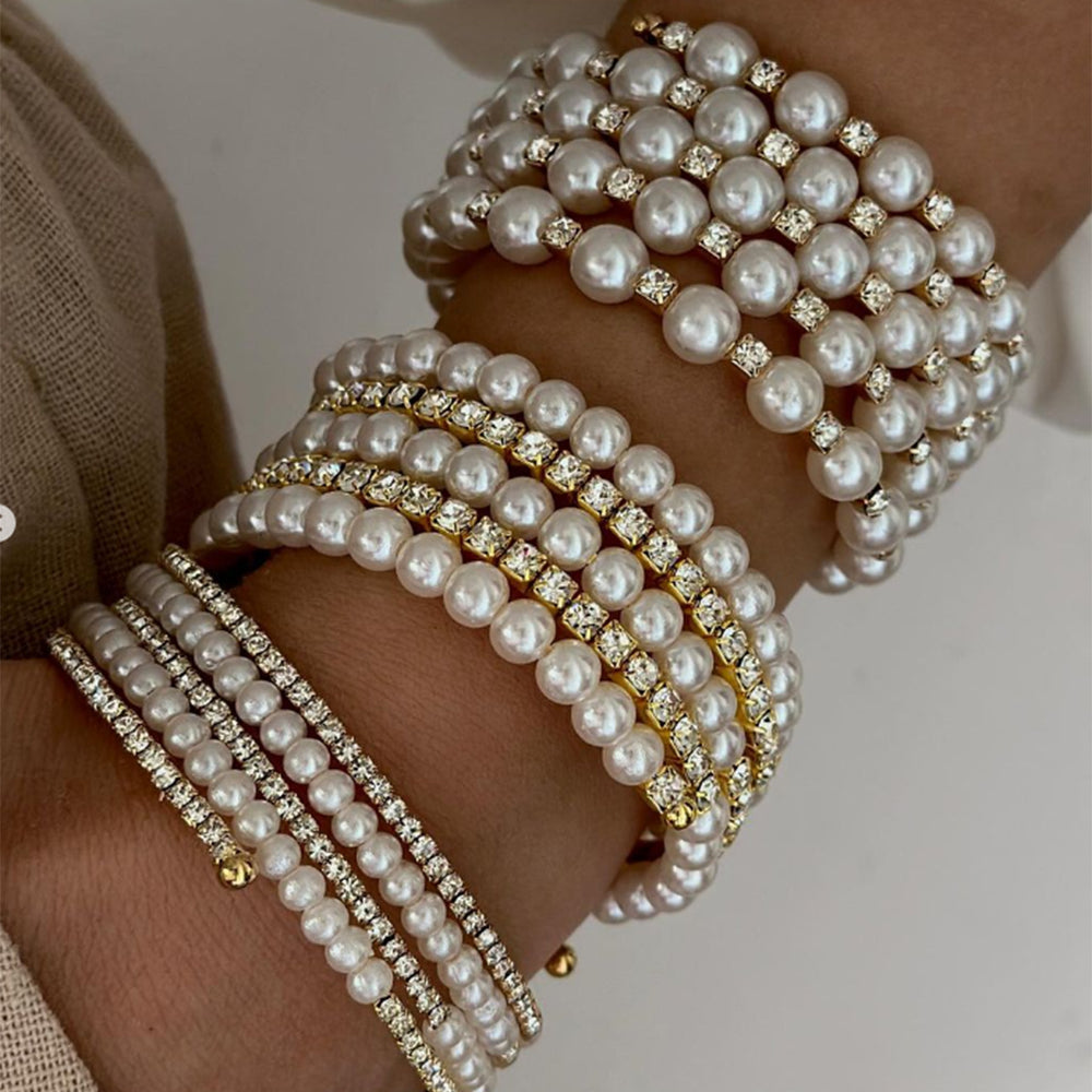 Pearl bracelet wholesale: european and american cross-border, multi-layered, lightweight luxury design, diamond-accented, high-end elastic women's bracelet