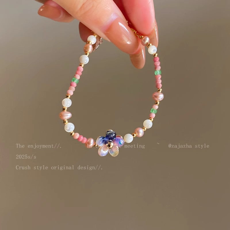 Colorful beaded dopamine bracelet for besties - floral pearl bracelet, chic & exquisite, 2025 new arrival