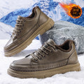 Men's winter new arrivals: versatile casual leather shoes with fleece lining for warmth. trendy british style business anti-slip work shoes