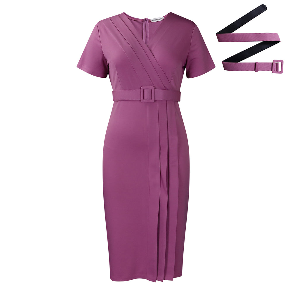 D504 cross-border women's summer  new arrival: short-sleeve v-neck, slim-fit solid color office lady pencil skirt african dress