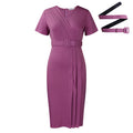 D504 cross-border women's summer  new arrival: short-sleeve v-neck, slim-fit solid color office lady pencil skirt african dress