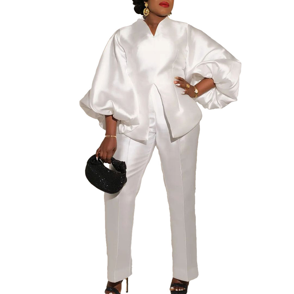 C8523 european and american fashion set  new arrival elegant solid color african plus size cross-border two-piece set
