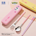 Pokémon 304 stainless steel portable cutlery set - chopsticks, spoon, and fork with student-friendly utensil case