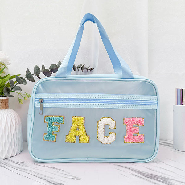 Cross-border towel embroidered letter cosmetic bag large-capacity wet and dry separation waterproof cosmetic storage bag portable toilet bag