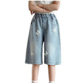 Girl hot diamond denim mid-pants summer style pants kids middle-aged and big kids shorts easiest for matchsummer thin half length pants