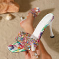 Colorful rhinestone high heel slippers women's summer new fashion stiletto square toe open toe sandals cross-border export hot seller