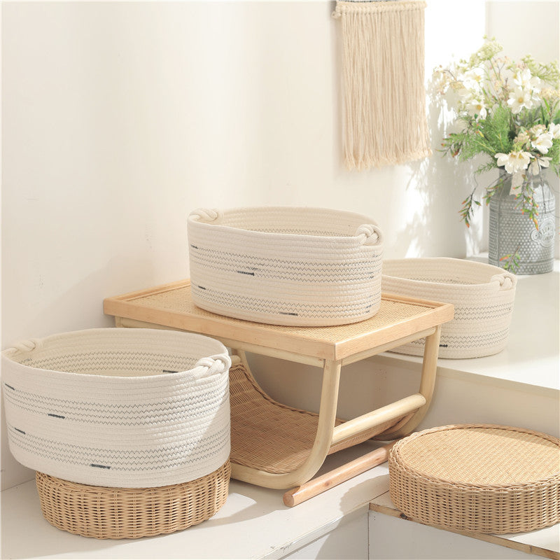 Nordic style simple home cotton thread woven storage basket large capacity storage basket snacks toys sundries basket storage basket