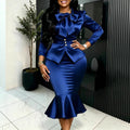 elegancesatin skirt suit bowsilm waist suit outwear mermaid hip covering two-piece set