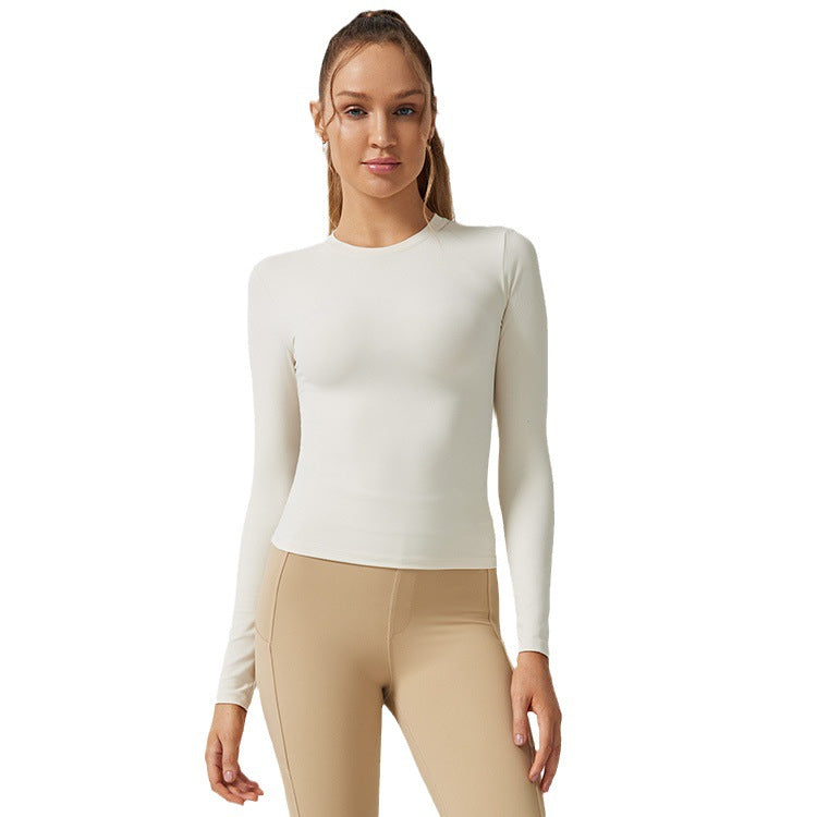 Thin casual running sports t-shirt fitness wear long sleevesslimming look round neck topsilm yoga wear long sleevesautum