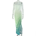 Fashion style women's clothing gradient color export slit elegant hip skirt street cut out slanted collar sleeveless long dress trendy