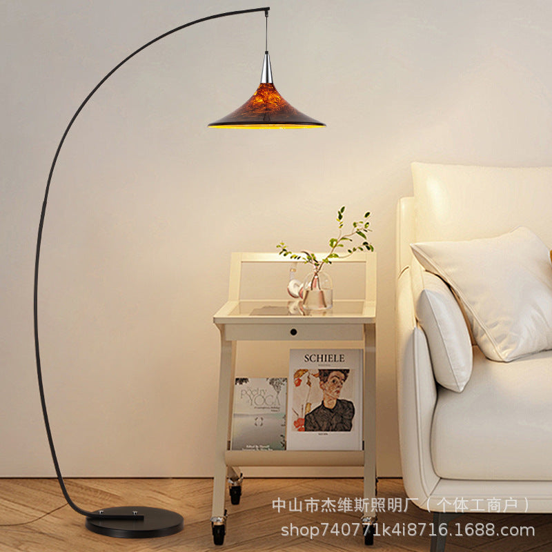 Used amber glass fishing floor lamp retro curved living room sofa side atmosphere floor lamp study b&b lamp