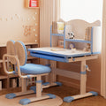 Hand-cranked lifting table + back chair + tiltable table top + blue